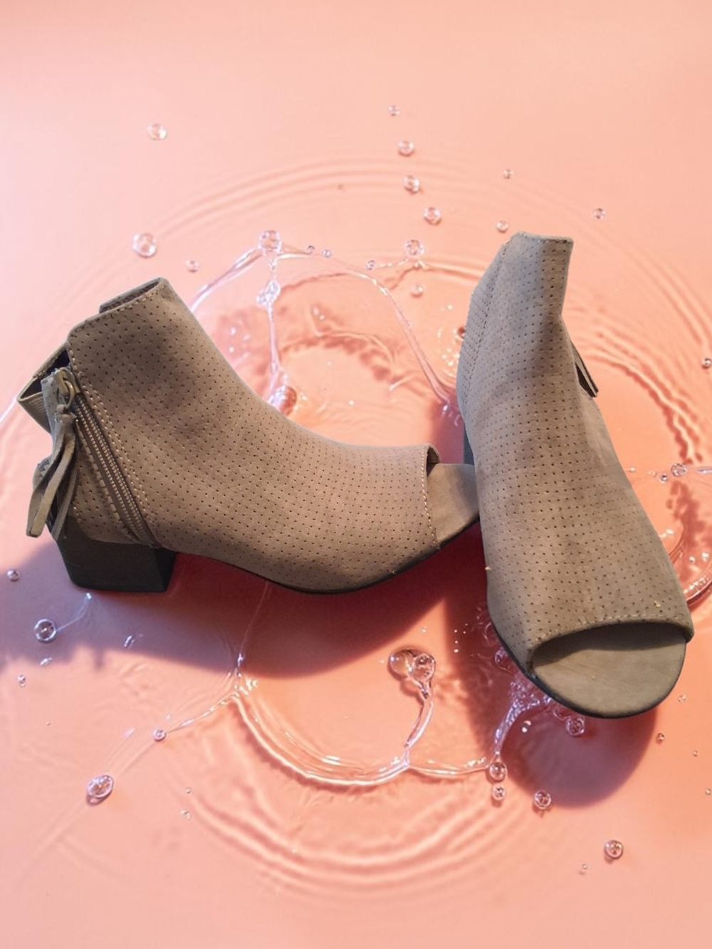 Justice Taupe Peep-Toe Perforated Ankle Booties Womens Shoes Size 6 Summer Chic